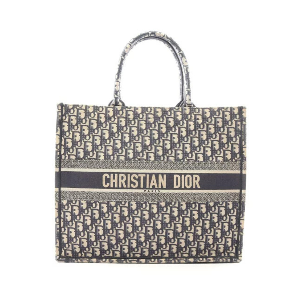 Christian Dior BOOK TOTE Bag Canvas Navy Blue Beige Cream